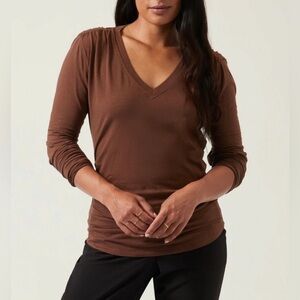 Athleta "Outbound" V-Neck Top With Ruching, 3/4 Sleeves